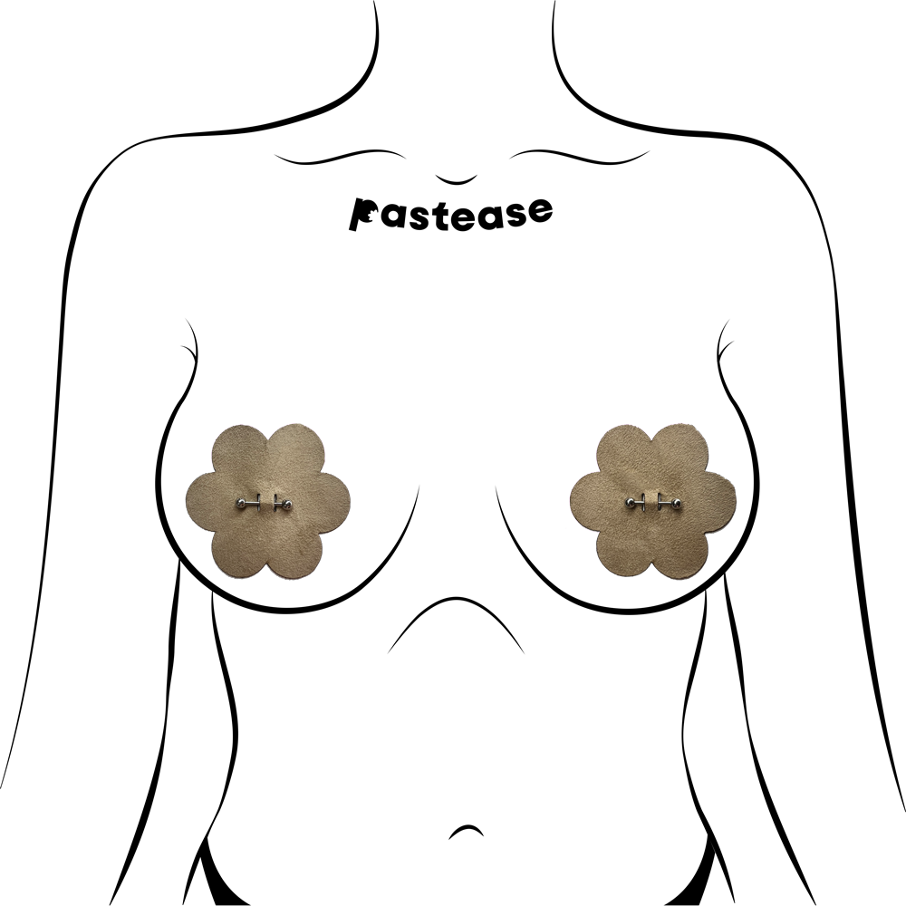 5-Pack: Pierced Pasties: Nude Flower Breast Petal with Barbell Piercing Nipple Covers by Pastease-3