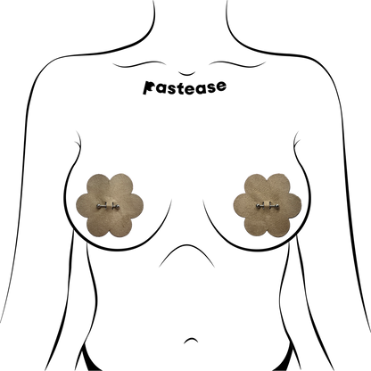 5-Pack: Pierced Pasties: Nude Flower Breast Petal with Barbell Piercing Nipple Covers by Pastease-3