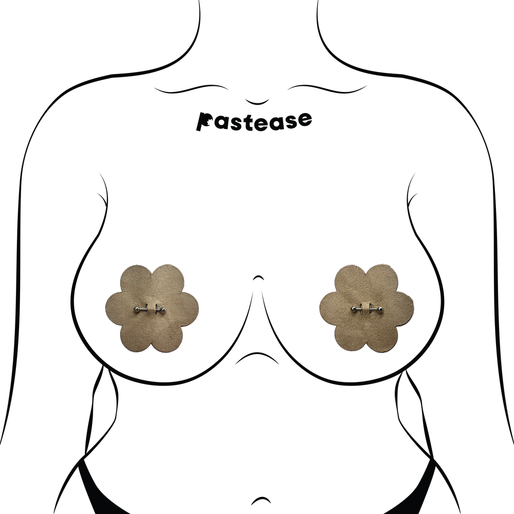 5-Pack: Pierced Pasties: Nude Flower Breast Petal with Barbell Piercing Nipple Covers by Pastease-4