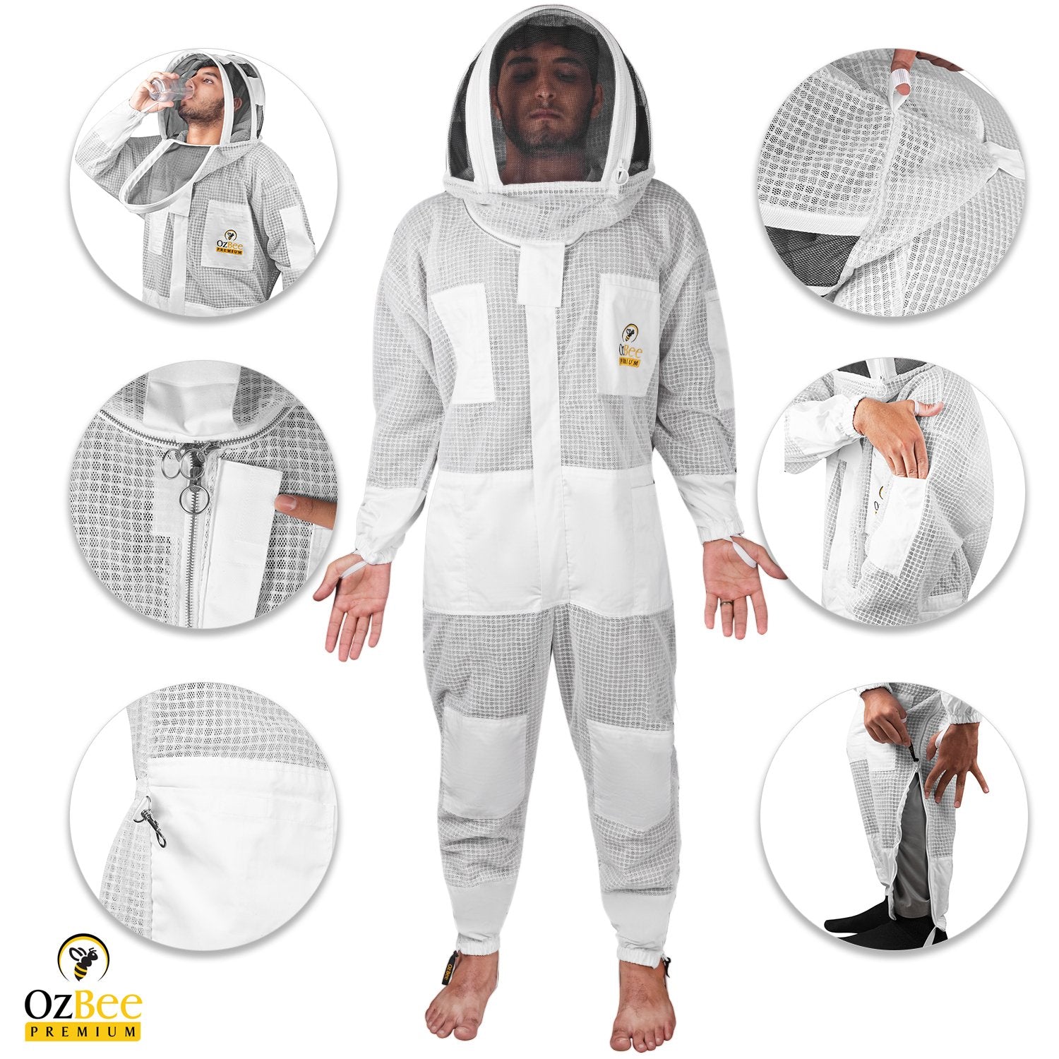 Beekeeping Starter Kit For Beekeepers With OZ Bee Premium 3 Layer Mesh Ventilated Hoodie Style Suit Protective Gear-2