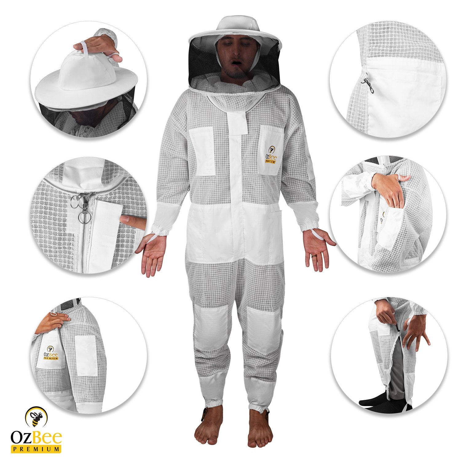 Beekeeping Starter Kit For Beekeepers With OZ Bee Premium 3 Layer Mesh Ventilated Round Head Suit Protective Gear-3
