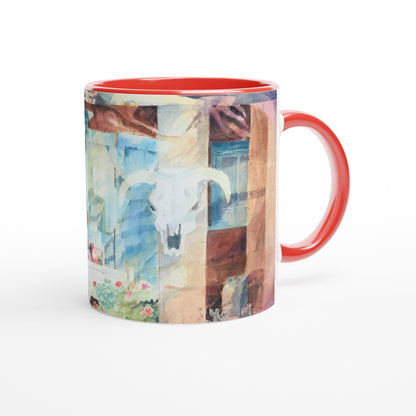 11oz White Ceramic Mug with Color Inside | Coffee Cup with 'Southwestern Home' Watercolor Artwork by American Artist Barbara Cleary-5