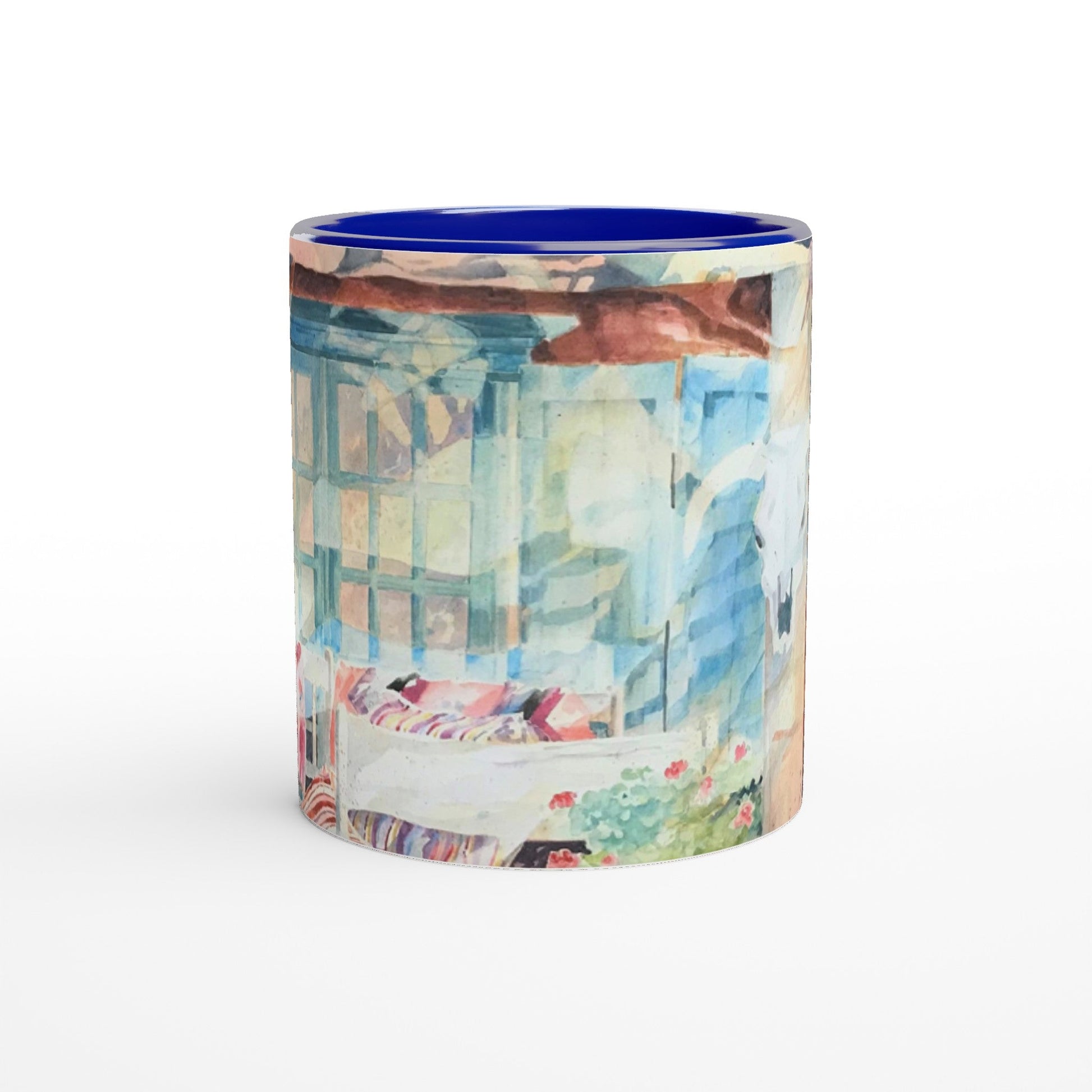 11oz White Ceramic Mug with Color Inside | Coffee Cup with 'Southwestern Home' Watercolor Artwork by American Artist Barbara Cleary-2