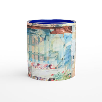 11oz White Ceramic Mug with Color Inside | Coffee Cup with 'Southwestern Home' Watercolor Artwork by American Artist Barbara Cleary-2