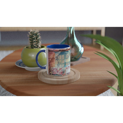 11oz White Ceramic Mug with Color Inside | Coffee Cup with 'Southwestern Home' Watercolor Artwork by American Artist Barbara Cleary-1