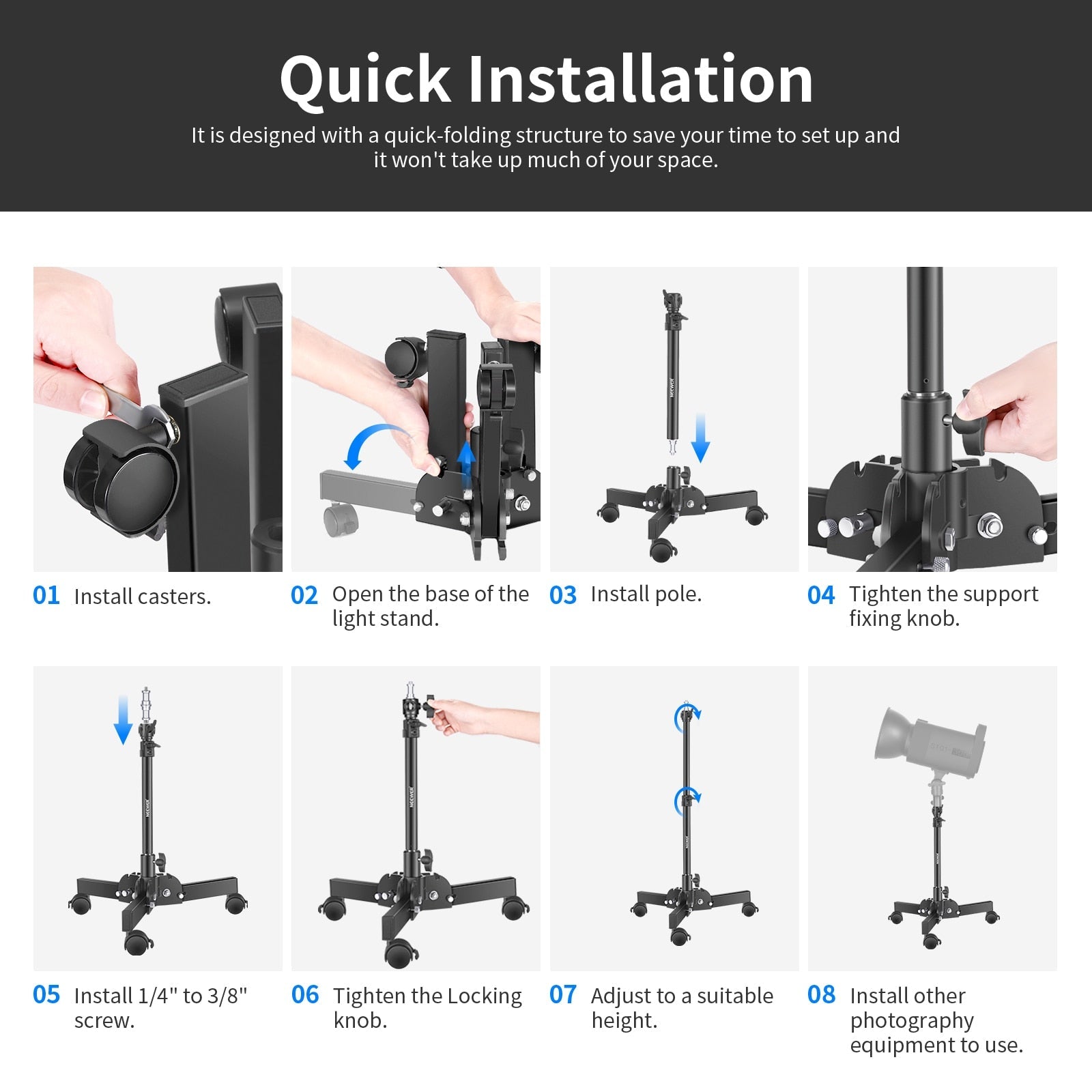 Heavy Duty Light Stand with Caster,0.72m Tripod Stand, Photography Wheeled Base Stand for Photo Sutido Softbox, Monolight-1