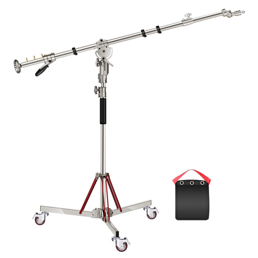 Heavy Duty Light Stand with Casters and Pro Boom Arm,  Stainless Steel Tripod Stand with Crossbar for Reflector,Monolight-0