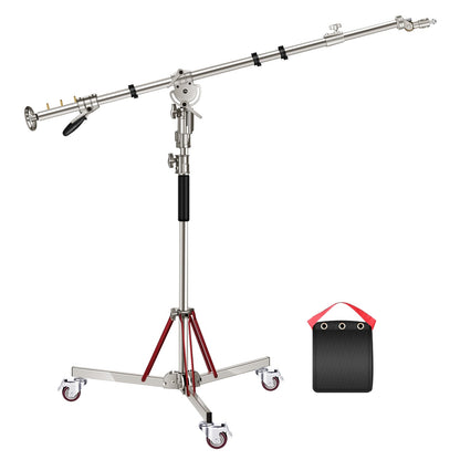 Heavy Duty Light Stand with Casters and Pro Boom Arm,  Stainless Steel Tripod Stand with Crossbar for Reflector,Monolight-2