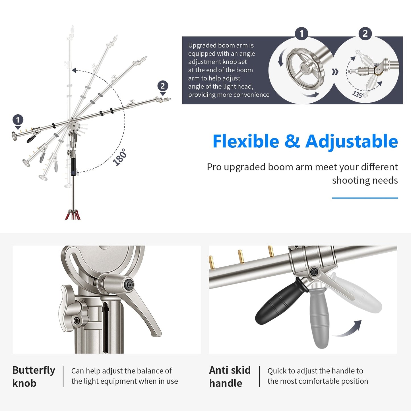 Heavy Duty Light Stand with Casters and Pro Boom Arm,  Stainless Steel Tripod Stand with Crossbar for Reflector,Monolight-4