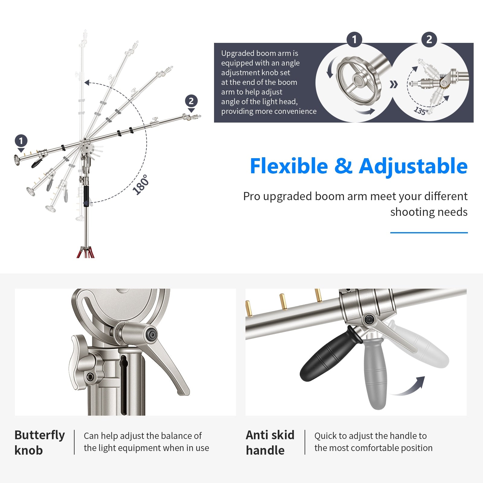 Heavy Duty Light Stand with Casters and Pro Boom Arm,  Stainless Steel Tripod Stand with Crossbar for Reflector,Monolight-4