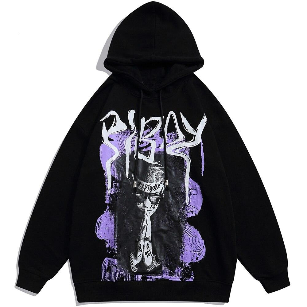 Hoodie Men Cool Youth Letter Graffiti Print Sweatshirt Male High Street Fashion Loose Hooded Pullover Couple Streetwear-0