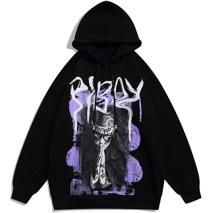 Hoodie Men Cool Youth Letter Graffiti Print Sweatshirt Male High Street Fashion Loose Hooded Pullover Couple Streetwear-0