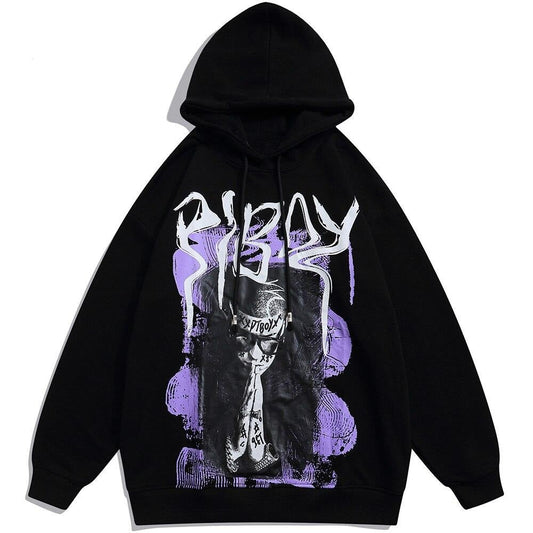 Hoodie Men Cool Youth Letter Graffiti Print Sweatshirt Male High Street Fashion Loose Hooded Pullover Couple Streetwear-0