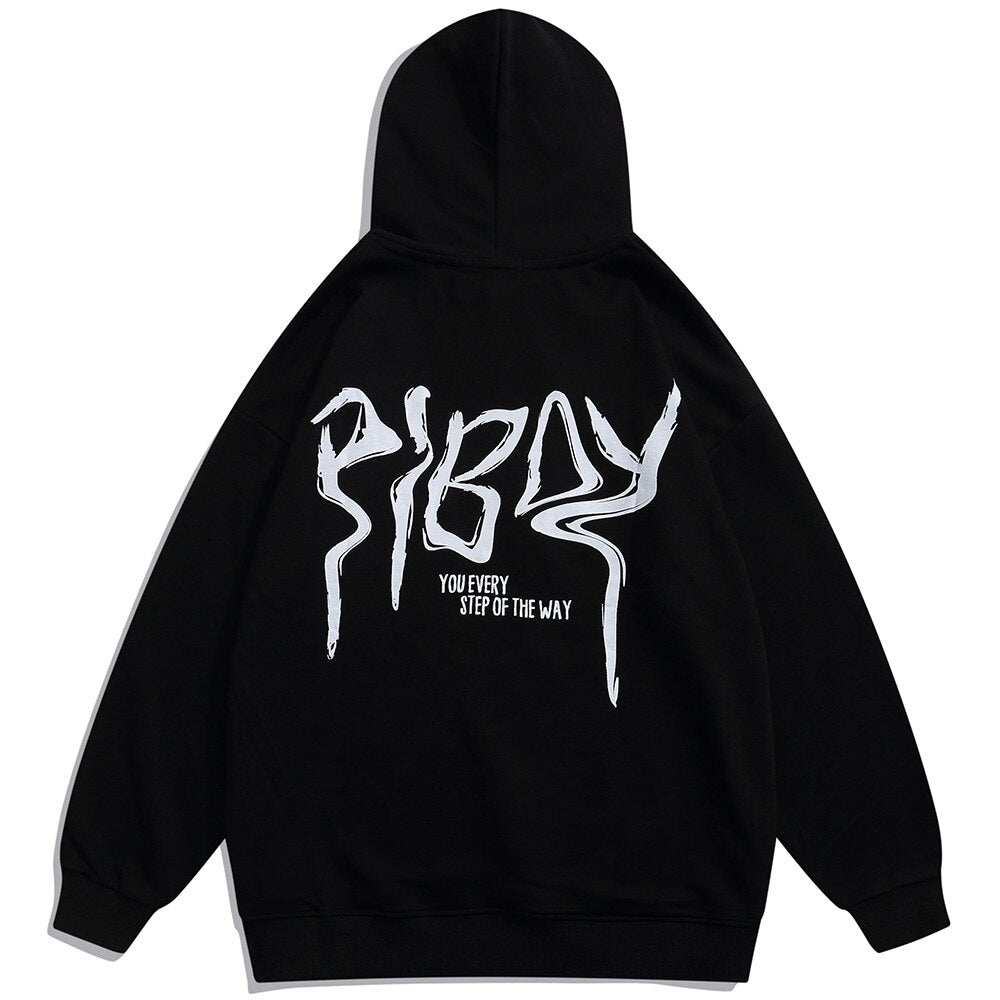 Hoodie Men Cool Youth Letter Graffiti Print Sweatshirt Male High Street Fashion Loose Hooded Pullover Couple Streetwear-1