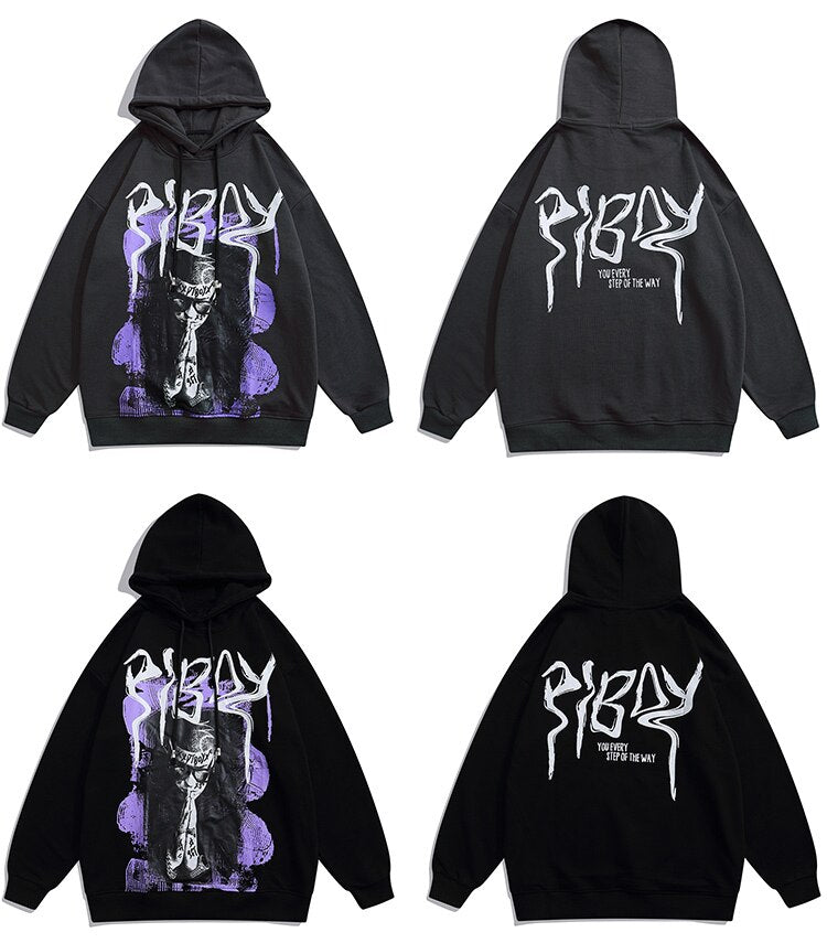 Hoodie Men Cool Youth Letter Graffiti Print Sweatshirt Male High Street Fashion Loose Hooded Pullover Couple Streetwear-2