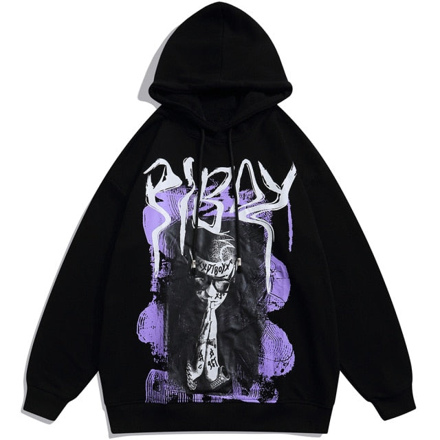 Hoodie Men Cool Youth Letter Graffiti Print Sweatshirt Male High Street Fashion Loose Hooded Pullover Couple Streetwear-4