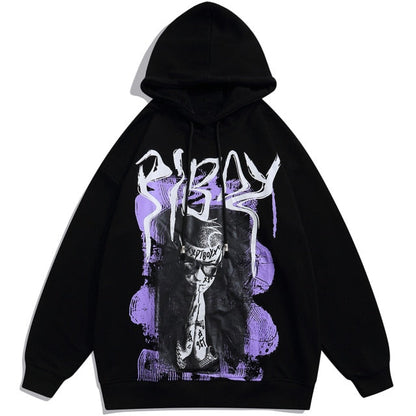 Hoodie Men Cool Youth Letter Graffiti Print Sweatshirt Male High Street Fashion Loose Hooded Pullover Couple Streetwear-4