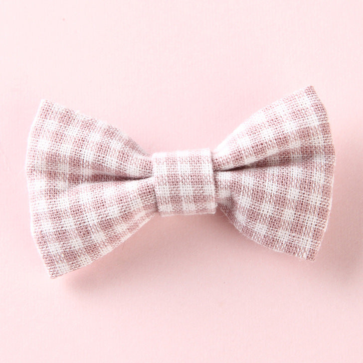 Girls Plaid Pattern Bow Tie Hair Fabric 2 pc. Clips Handmade Accessory-5