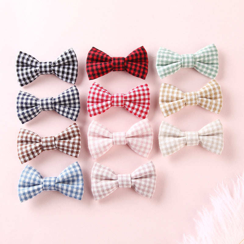 Girls Plaid Pattern Bow Tie Hair Fabric 2 pc. Clips Handmade Accessory-0