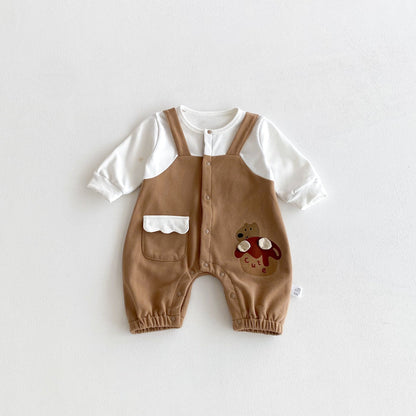 Autumn Arrival Baby Unisex Long Sleeves Cartoon Pattern Color Patchwork Rompers-1