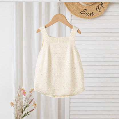 Autumn Arrival Baby Girls Cute Dots and Heart Pattern Sleeveless Strap Onesies-1