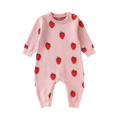 Autumn Arrival Baby Girls Long Sleeves Fruits and Hearts Pattern Thick Rompers-2