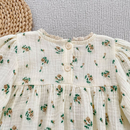 Autumn Arrival Baby Girls French-style Floral Long-sleeved Onesies and Dress – Princess Sister Matching Set-3