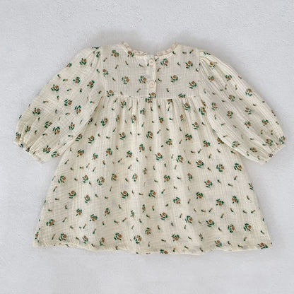 Autumn Arrival Baby Girls French-style Floral Long-sleeved Onesies and Dress – Princess Sister Matching Set-4