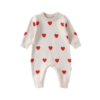 Autumn Arrival Baby Girls Long Sleeves Fruits and Hearts Pattern Thick Rompers-1