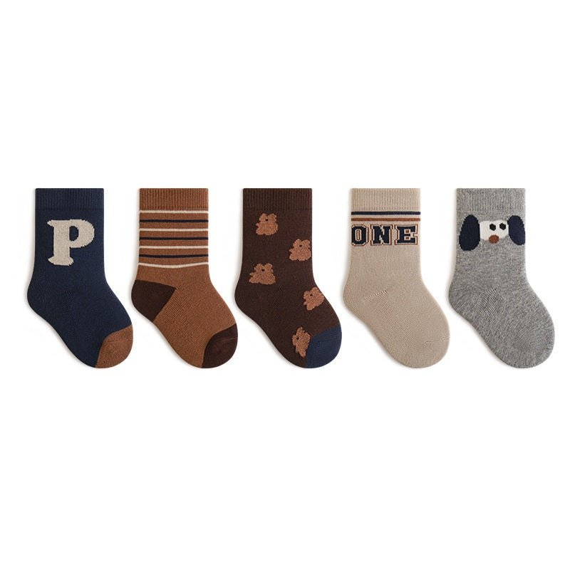 Autumn Arrival Baby Kids Unisex Breathable Geometric Pattern Socks 1 Lot=5-Pair Set-1
