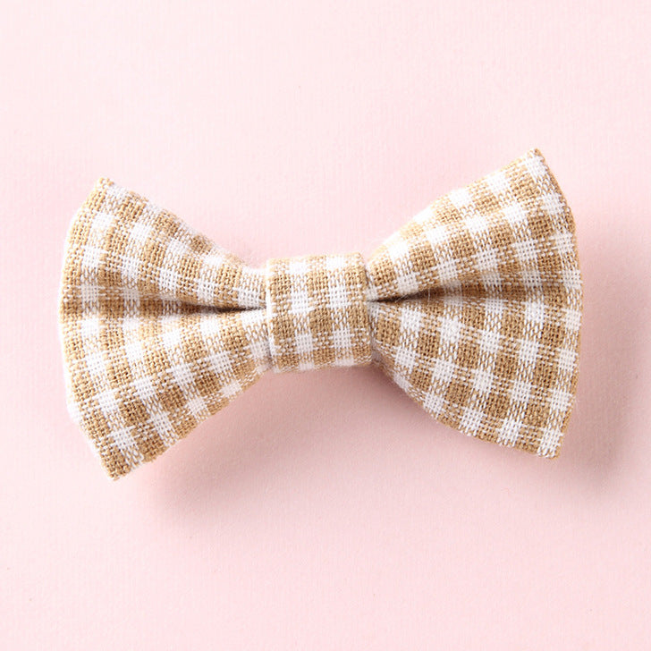 Girls Plaid Pattern Bow Tie Hair Fabric 2 pc. Clips Handmade Accessory-2