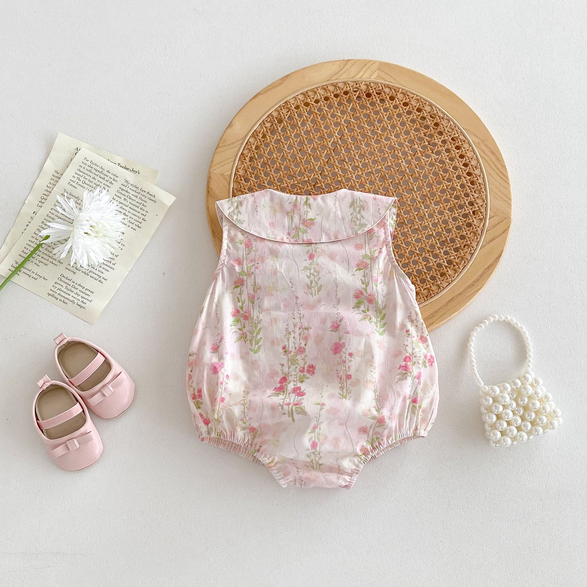 High Quality Summer Baby Kids Girls Floral Pattern Sleeveless Countryside Style Onesies-1