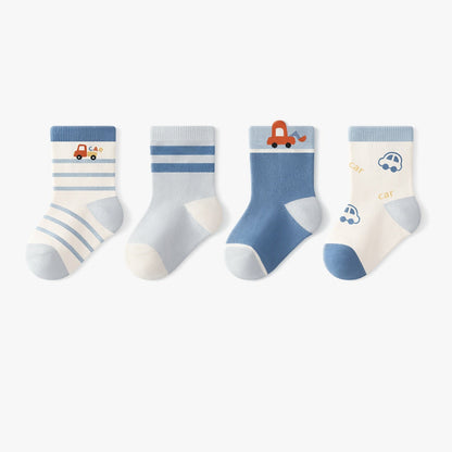 Autumn Arrival Baby Unisex Breathable Cute Cartoon Pattern Socks 1 Lot=4-Pair Set-1