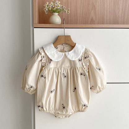 Autumn Arrival Baby Girls French-style Floral Pattern Long-sleeved Onesies and Dress – Princess Sister Matching Set-3