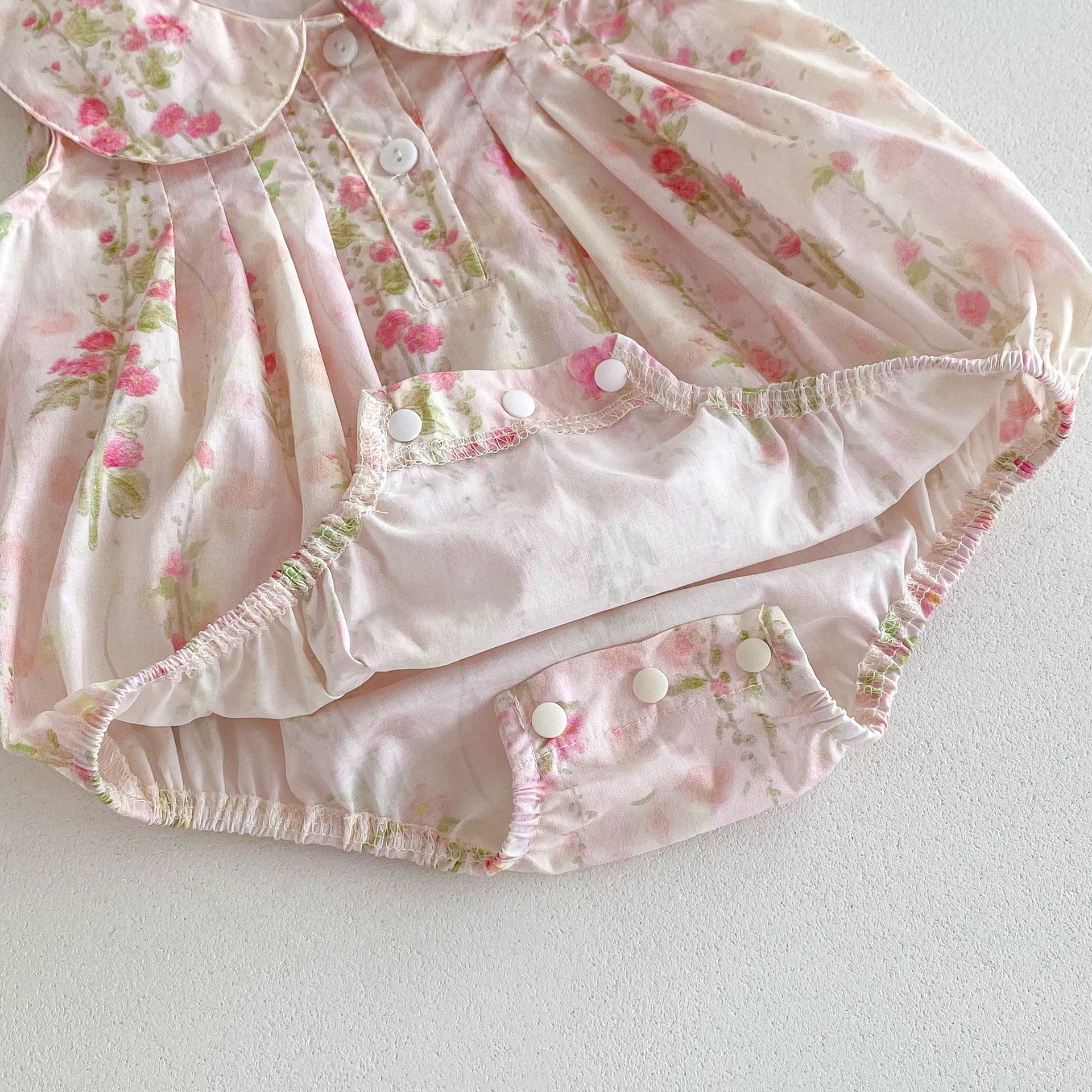 High Quality Summer Baby Kids Girls Floral Pattern Sleeveless Countryside Style Onesies-2