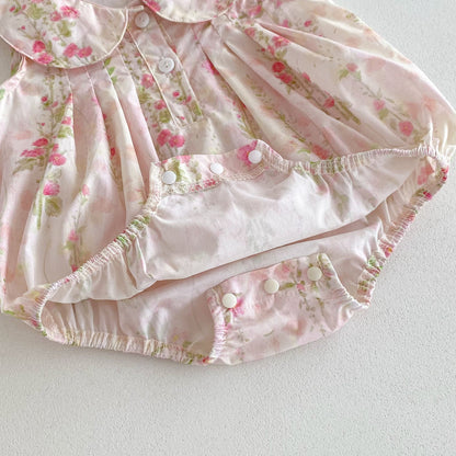 High Quality Summer Baby Kids Girls Floral Pattern Sleeveless Countryside Style Onesies-2