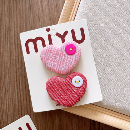 Collection of Versatile Sweet Candy-Colored Love Heart Fabric Hair Clips-3
