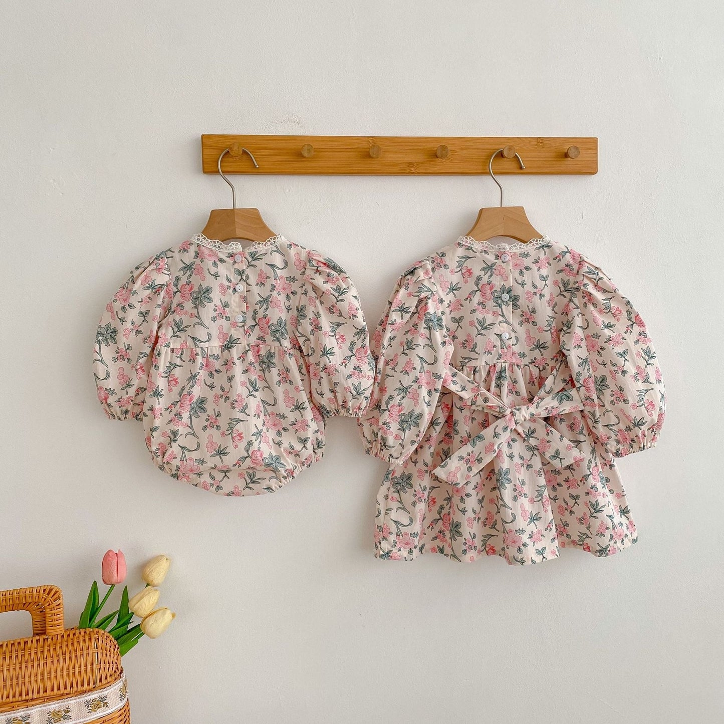 Baby Girl Flower Print Pattern Mesh Patchwork Design Onesies or Dress-3