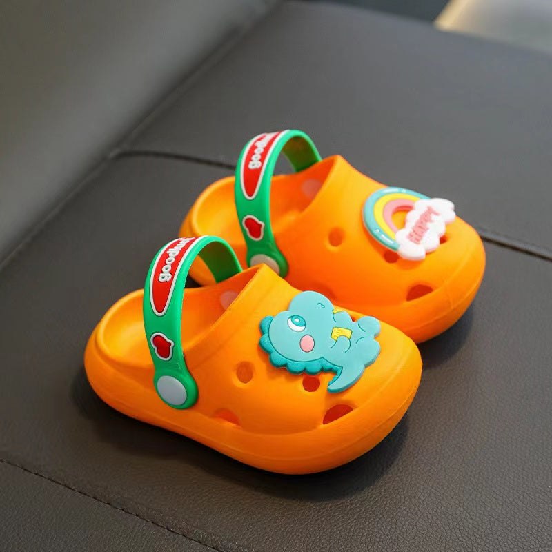 Baby Cartoon Animal & Rainbow Patched Pattern Colorful Soft Bottom Slippers-1