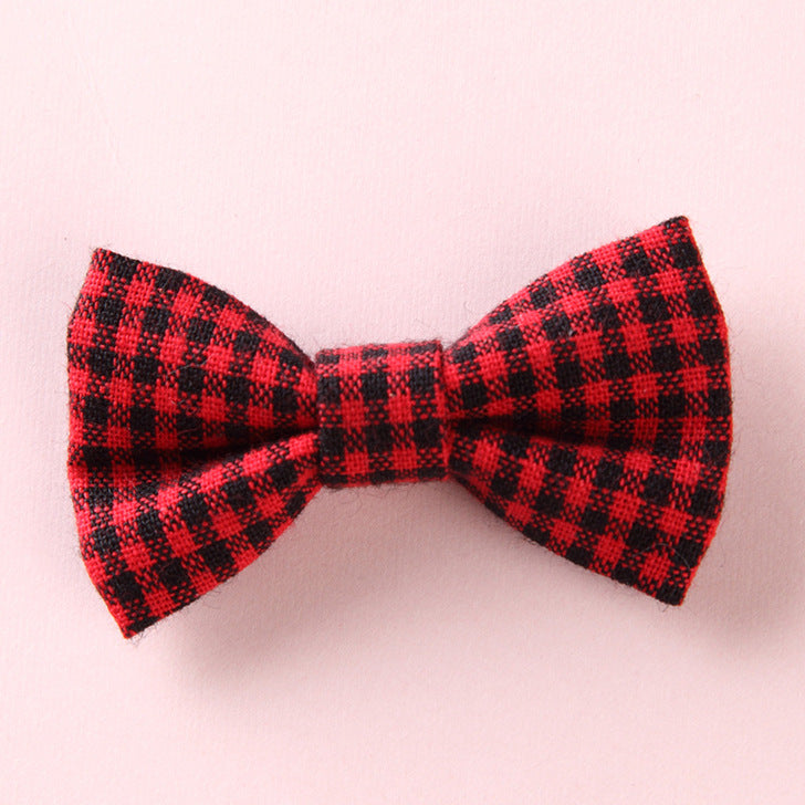 Girls Plaid Pattern Bow Tie Hair Fabric 2 pc. Clips Handmade Accessory-3