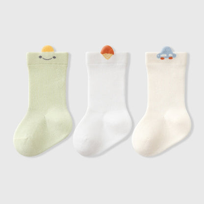Autumn Arrival Baby Unisex Breathable Cute Cartoon Pattern Socks 1 Lot=3-Pair Set-1