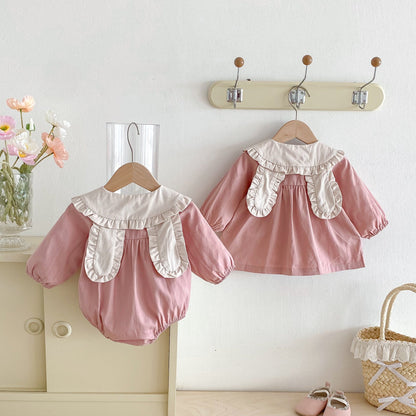 Autumn Arrival Baby Girls Color Patchwork Long-sleeved Onesies and Dress – Princess Sister Matching Set-3