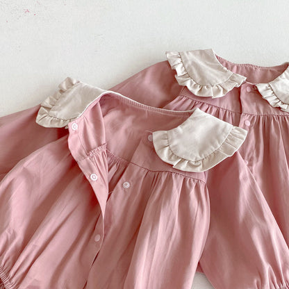 Autumn Arrival Baby Girls Color Patchwork Long-sleeved Onesies and Dress – Princess Sister Matching Set-4