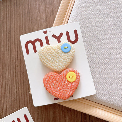 Collection of Versatile Sweet Candy-Colored Love Heart Fabric Hair Clips-4