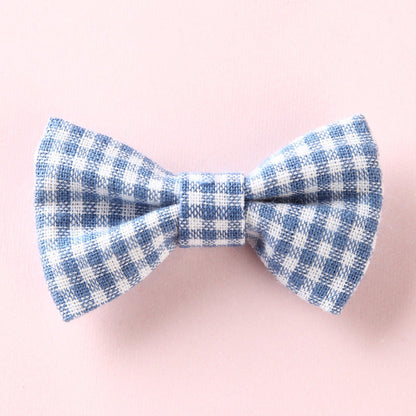 Girls Plaid Pattern Bow Tie Hair Fabric 2 pc. Clips Handmade Accessory-4