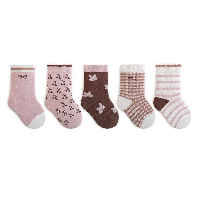 Autumn Arrival Baby Kids Unisex Breathable Geometric Pattern Socks 1 Lot=5-Pair Set-3