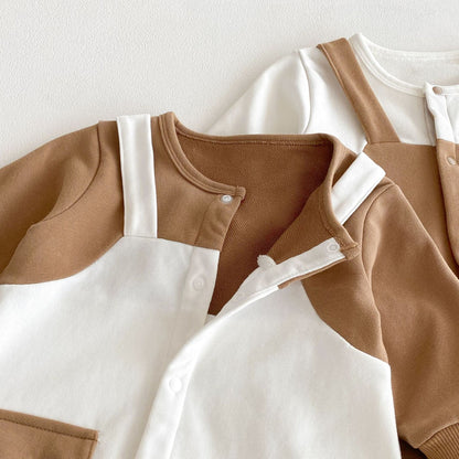 Autumn Arrival Baby Unisex Long Sleeves Cartoon Pattern Color Patchwork Rompers-4