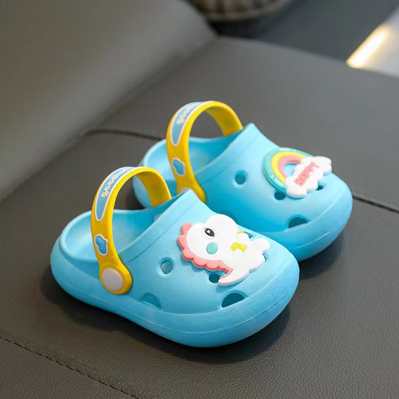 Baby Cartoon Animal & Rainbow Patched Pattern Colorful Soft Bottom Slippers-2