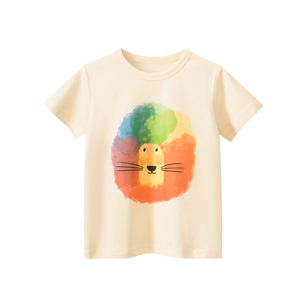 Boys Cartoon Colorful Lion Pattern T-Shirt In European And American Style-0