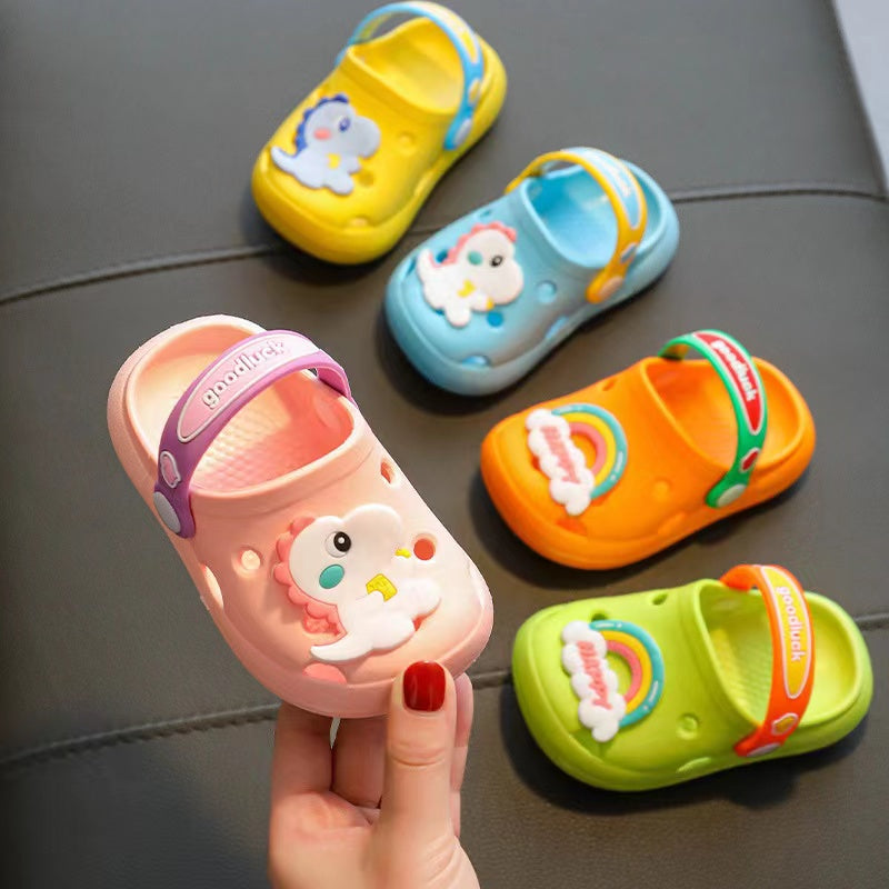 Baby Cartoon Animal & Rainbow Patched Pattern Colorful Soft Bottom Slippers-0